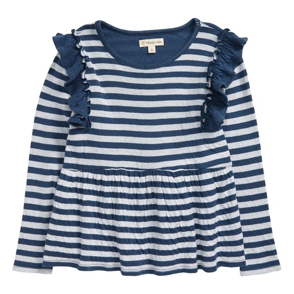 NWT‎ Tucker + Tate Girls Stripe Ruffle Hem Top Shirt Size 4 Peplum Blue White - Picture 1 of 3